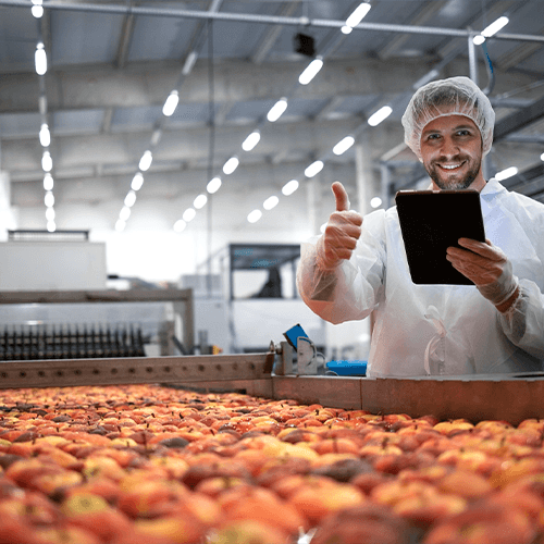 Food engineering laboratory with scientific equipment and fresh produce